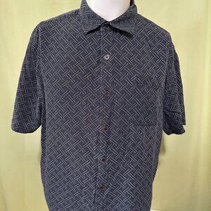 Nat Nast Men's Black Geometric Design Men's Silk Cotton SS Button Front Shirt La